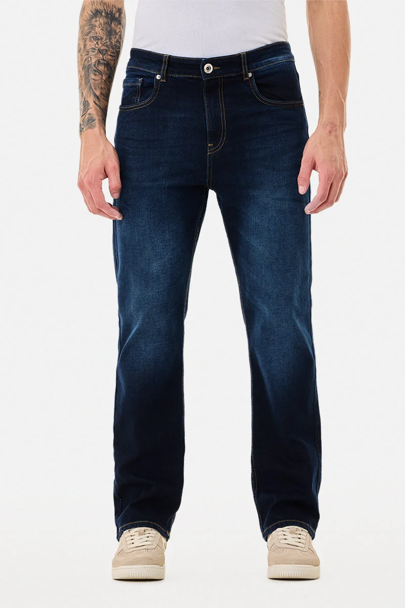 SNITCH Blue Straight Fit Stretch Core Lab Jeans for Men | Best Price UAE